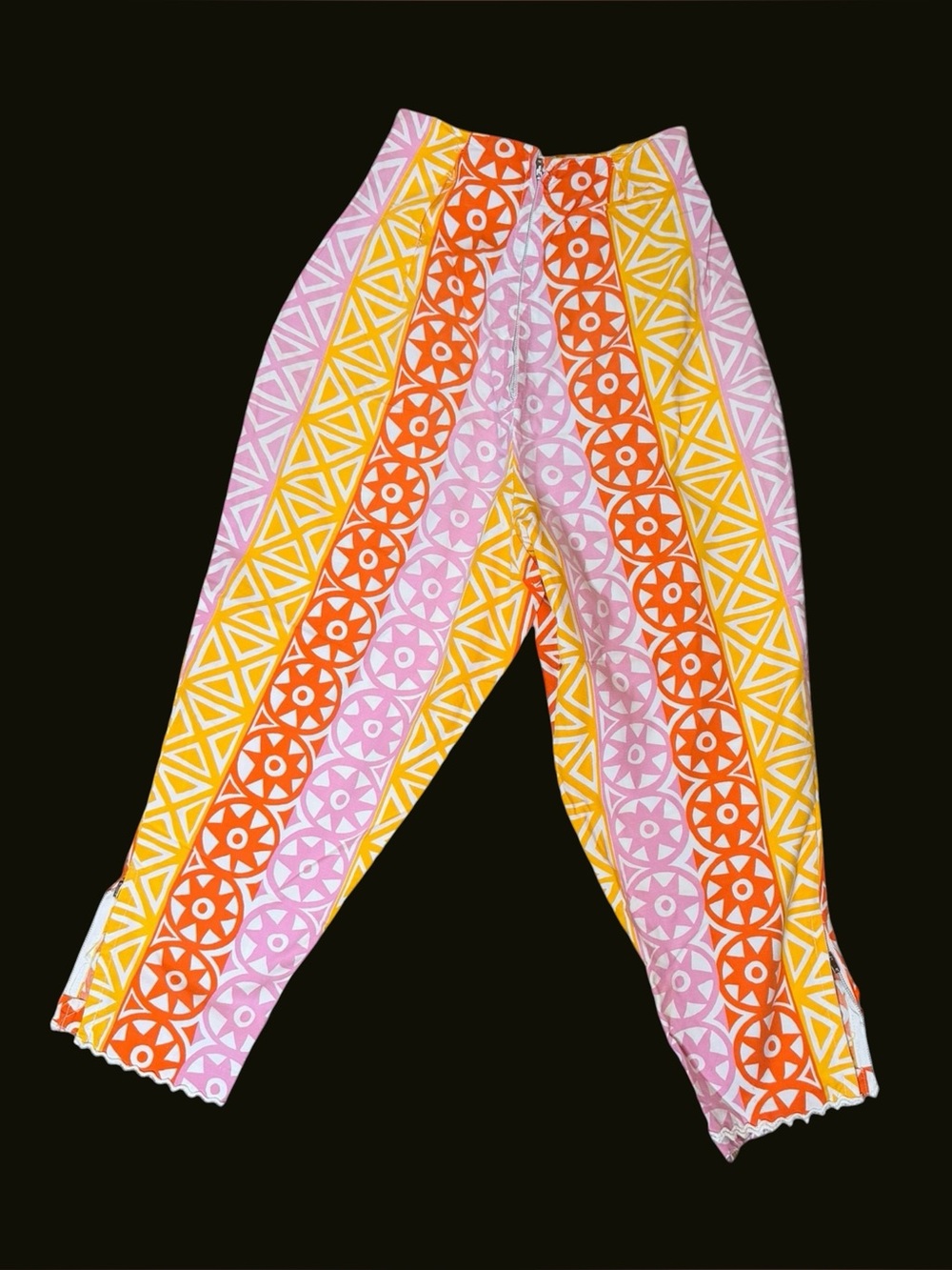 🌼✨ VTG 60s Mod Psychedelic Capri Pants XS Pink Orange Yellow Zip Ankle ✨🌼